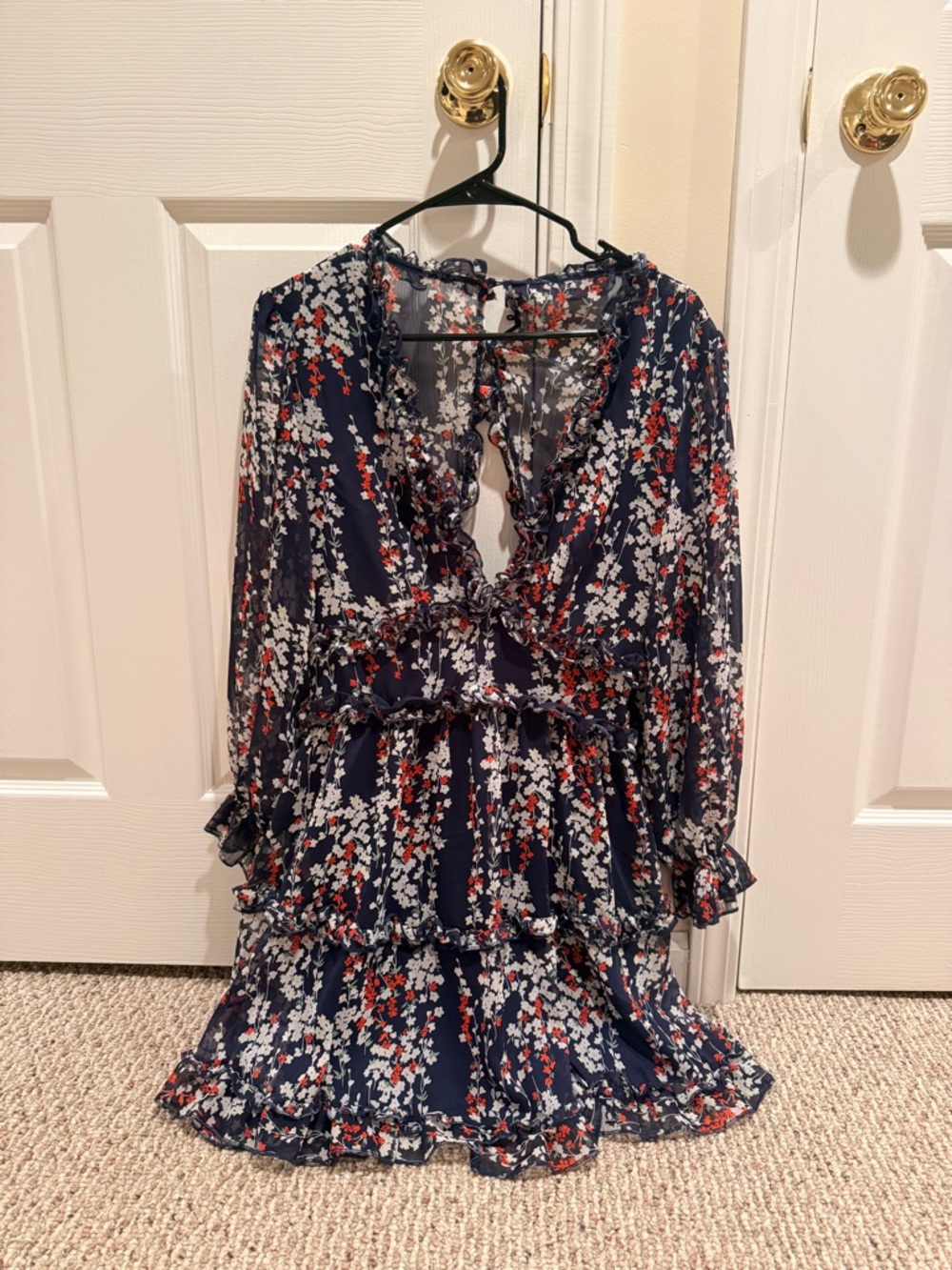 Navy Floral Ruffle Tiered Mini Dress